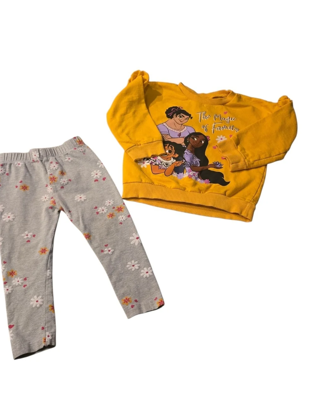 Disney Encanto Yellow Sweatshirt and Gray Floral Leggings Matching Set